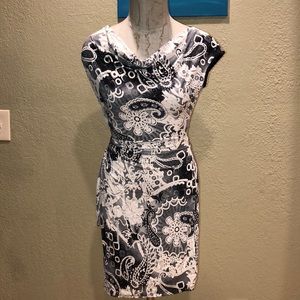 Black and white and gray paisley pattern dress